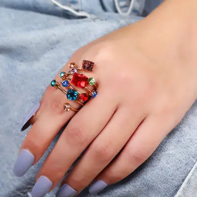 Crystal Gemstone Ring Spring Fashion Jewelry White