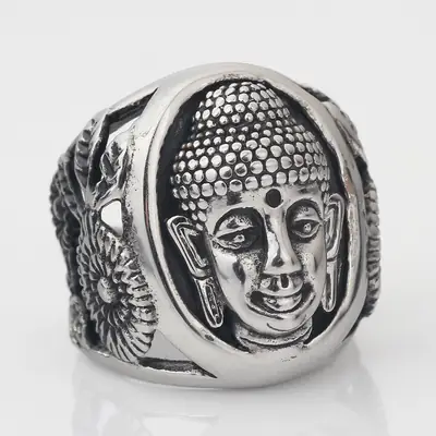 Buddha Face Ring Titanium Steel Retro Daily Wear