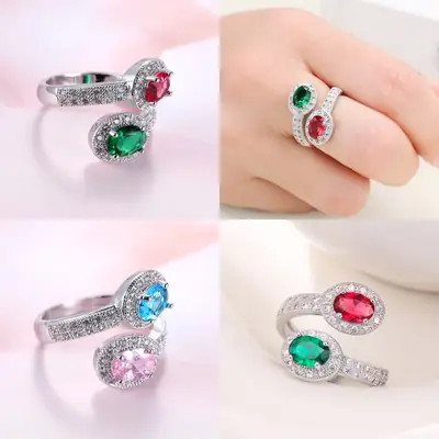 Women Fashion Ring Red Zircon Opening Jewelry