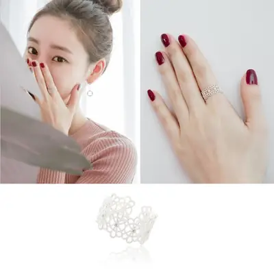 S925 Silver Hollow Lace Ring Women Korean Style Adjustable