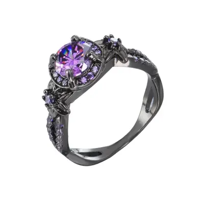 Black Gold Amethyst Ring for Women Daily Wear