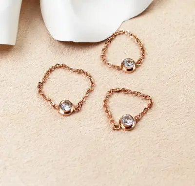 Cute Chain Diamond Ring Rose Gold Women Fashion Jewelry