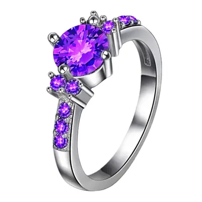 Women Purple Gem Wedding Ring Micro Inlay Couple Jewelry
