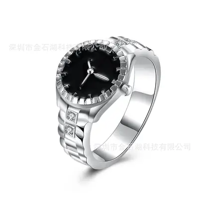 Silver Plated Ladies Fashion Jewelry Watch Ring Set