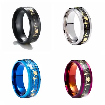 Titanium Steel Couple Heartbeat Ring 8mm Silver