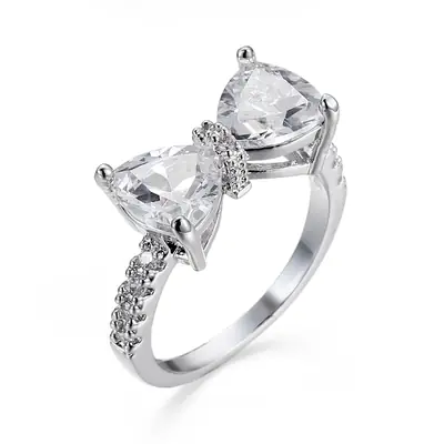 White Bow Ring Women Korean Style Zircon Jewelry