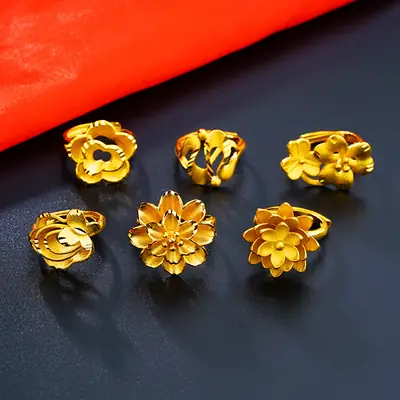 Gold Plated Velvet Flower Ring for Women Daily Wear