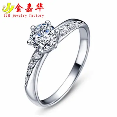 Platinum Plated Zircon Six Claw Ring for Daily Wear