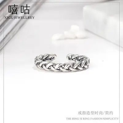 S925 Silver Cross Twist Ring Korean Style Daily Wear