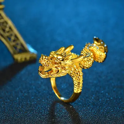 Gold Plated Wedding Ring for Women, European Coin Design