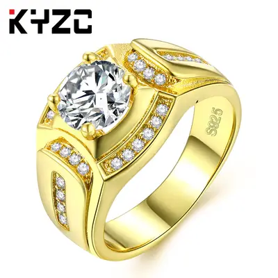 Men's 18K Plated Platinum Diamond Simulation Ring Business Style