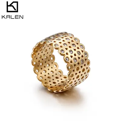 18K Gold Hollow Diamond Ring for Women Holiday Gift