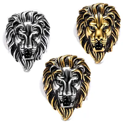 Gold Plated Lion Head Men's Retro Ring