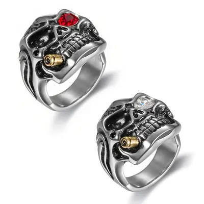 White Eye Gold Skull Ring Stainless Steel Daily Wear
