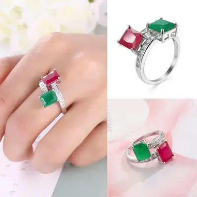 Women Red Green Zircon Fashion Ring Jewelry