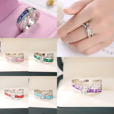 Women Cross Shape Zircon Ring Pink Daily Wear Jewelry