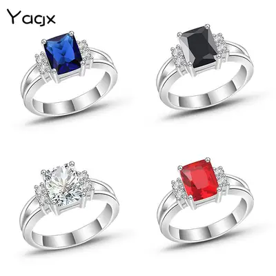 Red Zircon Inlaid Couple Ring for Daily Wear