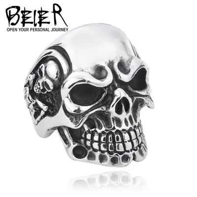 Men Titanium Steel Skull Ring Punk Fashion Jewelry