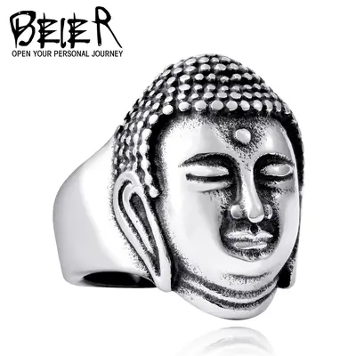 Men Buddha Head Stainless Steel Ring