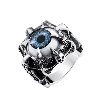 Men's Stainless Steel Devil Eye Ring Blue
