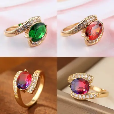 Gold Plated Crystal Ring with Emerald Red Tourmaline