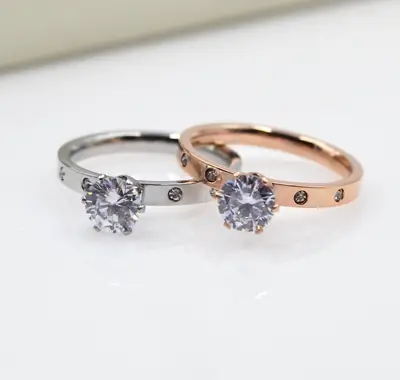 Women's Rose Gold & Silver 1Kt 6 Claw Diamond Rings Set
