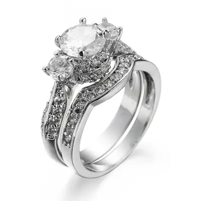 White Zircon Couple Ring Set for Women