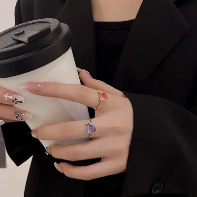 Adjustable Crystal Flower Rings for Women Daily Wear thumbnail 4