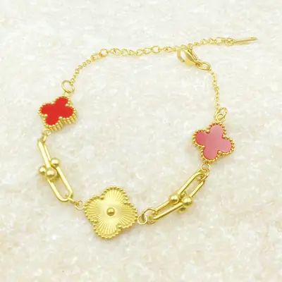 Four-Leaf Flower Bracelet Set Gold Turquoise Daily Wear Jewelry thumbnail 18