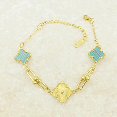 Four-Leaf Flower Bracelet Set Gold Turquoise Daily Wear Jewelry thumbnail 19