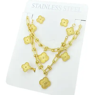 Four-Leaf Flower Bracelet Set Gold Turquoise Daily Wear Jewelry thumbnail 5