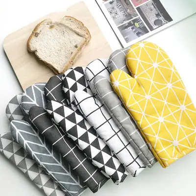 Nordic Oven Mitts Yellow Gray Black Heat Resistant Cotton