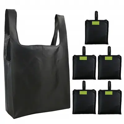 Black Waterproof Oxford Shopping Bag Set of 6
