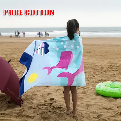 Pure Cotton Cartoon Kids Towel Blue Green thumbnail 2