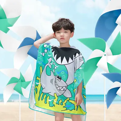 Kids Hooded Shark Beach Towel Cap