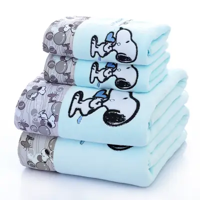 Light Blue Cartoon Embroidered Bath Towels for Kids & Adults thumbnail 1