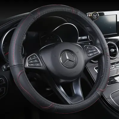 Premium Leather Steering Wheel Cover Black Red Pakistan