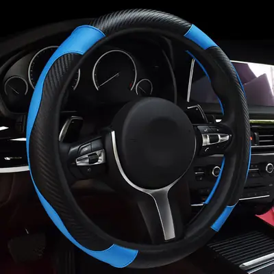 Car Steering Wheel Cover Blue Carbon Fiber All Season