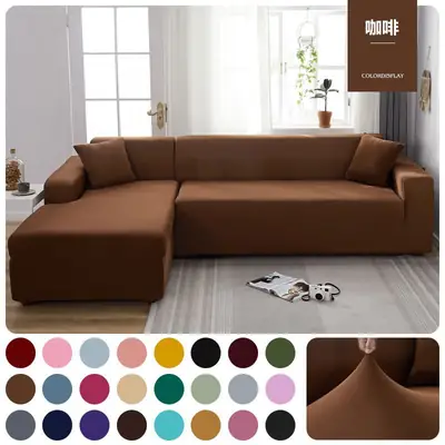 Elastic Milk Silk Sofa Cover Brown L-Shape