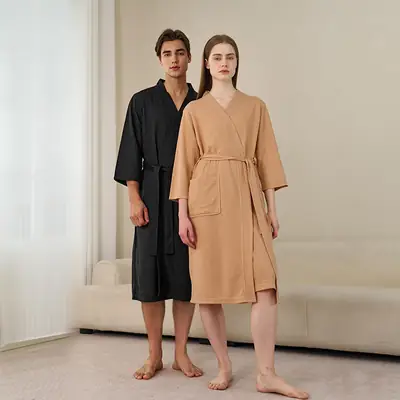Summer Waffle Bathrobe Couple Set Black Large Absorbent