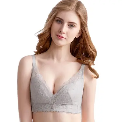 Light Gray Lace Bra with Adjustable Straps Large Size