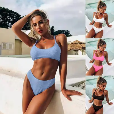 2022 New Arrival Split Brief Swim Suit Blue Water Wave Thread
