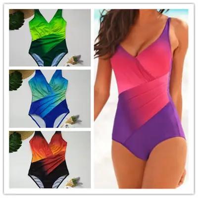 Plus Size Gradient Rainbow One-Piece Swimsuit Women