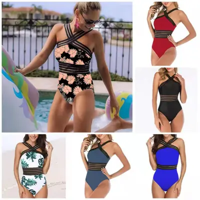 Women One-Piece Lace Mesh Swimsuit White