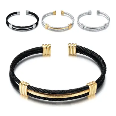 Stainless Steel Braided Bracelet Gold Black Two Tone