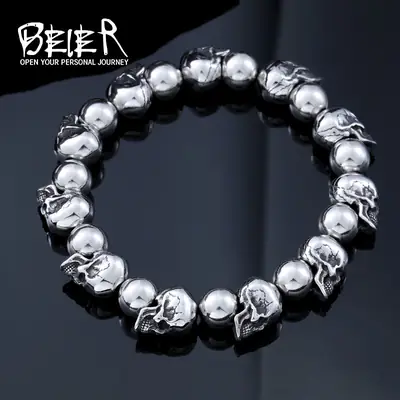 Skull Bracelet Titanium Steel Silver Daily Wear