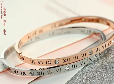 Rose Gold Roman Numeral Bracelet with Diamond Accent