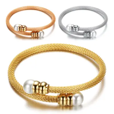 18K Gold Titanium Bracelet with Pearls for Women