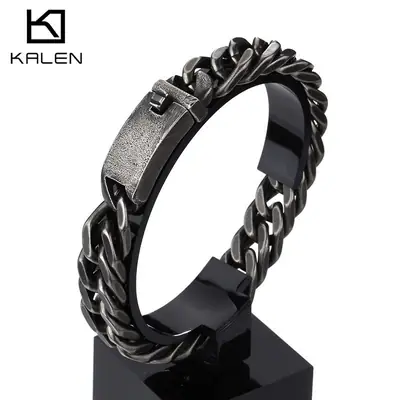 Black Titanium Steel Men's Chain Bracelet Magnetic Closure