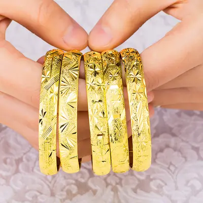 Vietnamese Sand Gold Bracelets for Women, Starburst Engraved, Durable Copper Alloy, Premium Quality, Best Price in Pakistan